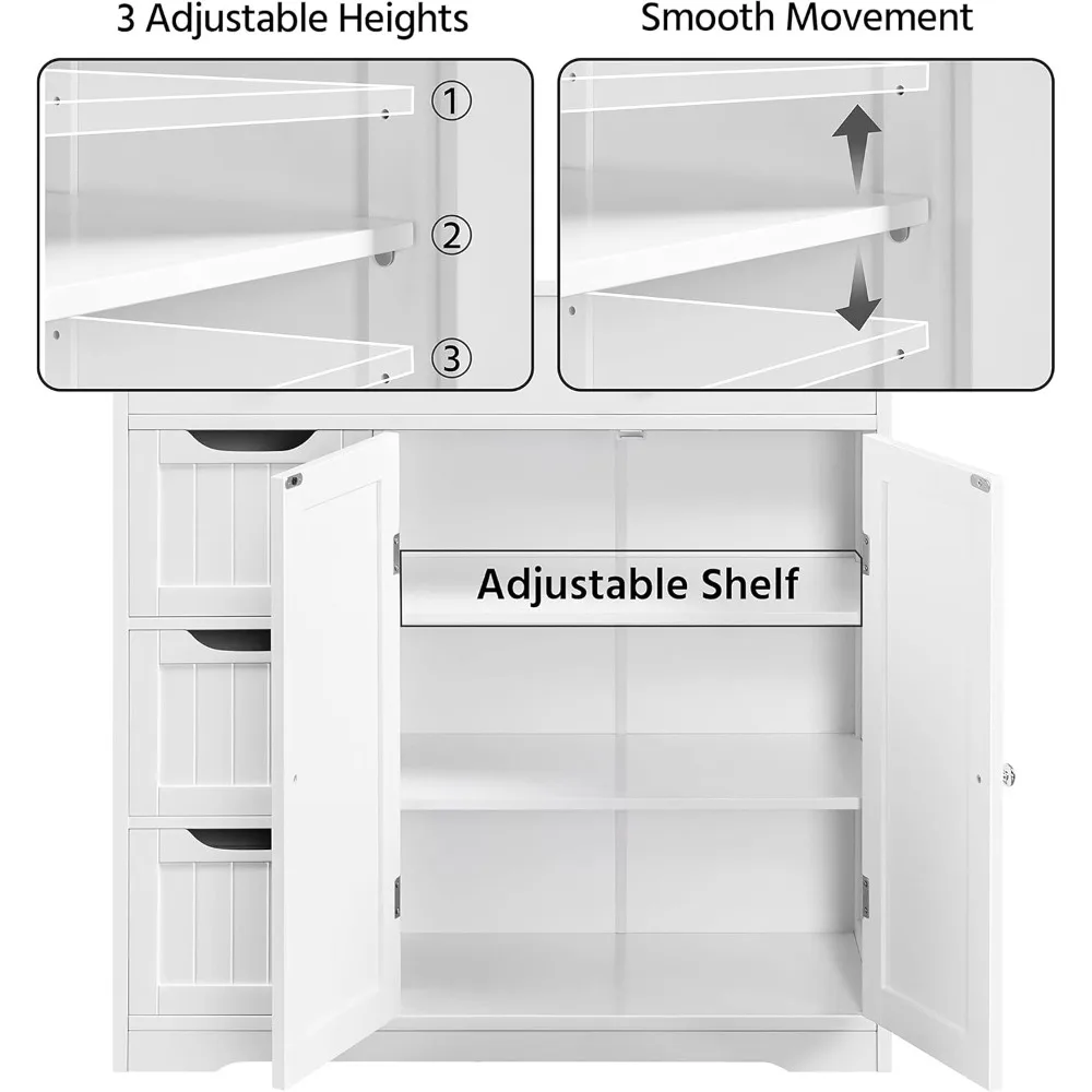 Отдельно стоящий напольный шкаф для ванной комнаты, практичный шкаф для хранения с 4 ящиками и 2 дверцами для регулируемых полок