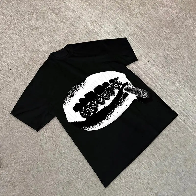 تي شيرت قطن بأكمام قصيرة مع طباعة جرافيك ، ملابس الشارع ، فضفاضة ، قوطية ، هاراجوكو ، فاسق ، روك ، قوطي ، كاجوال ، شيك ، y2k #3