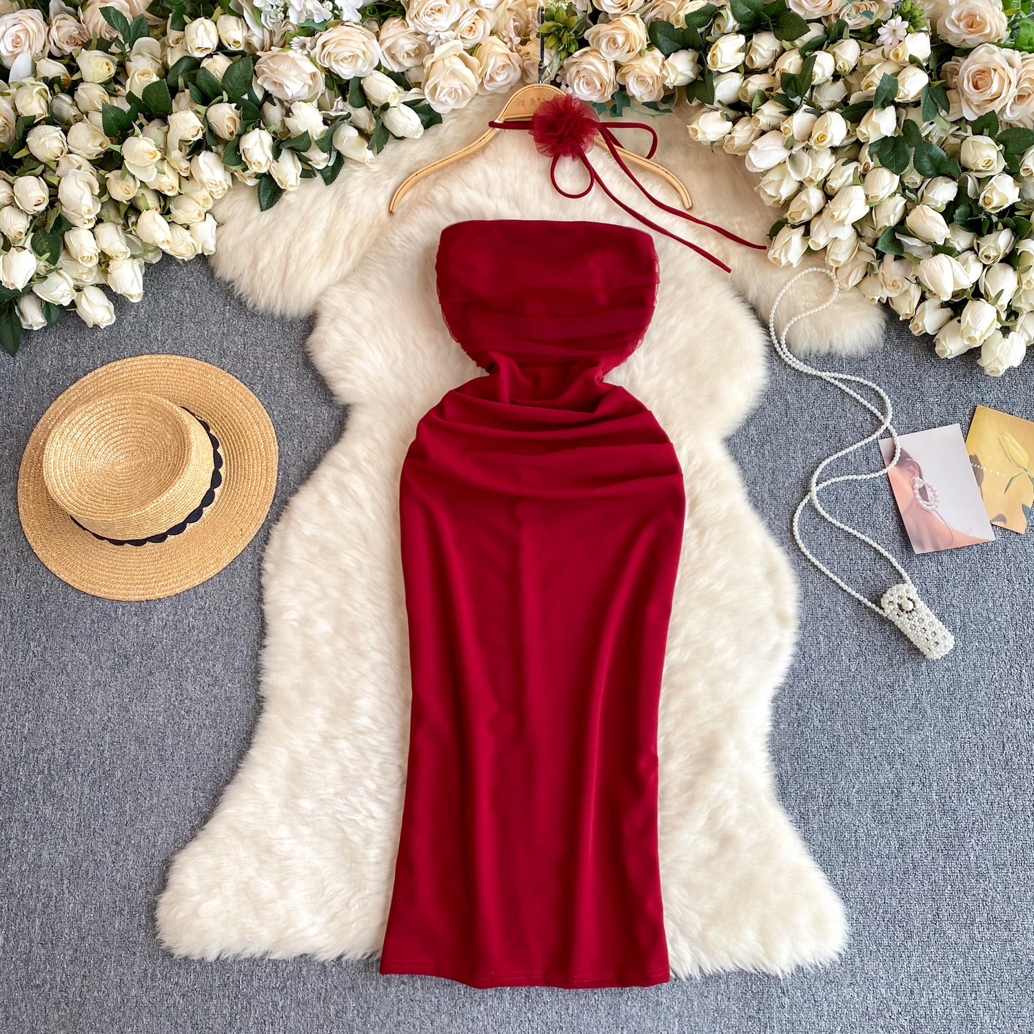 Elegancki, szykowny bez rękawów zakrętka tubki rozcięty sukienka na ramiączkach smukłe wieczorowe damskie sukienki obciszane biodrami