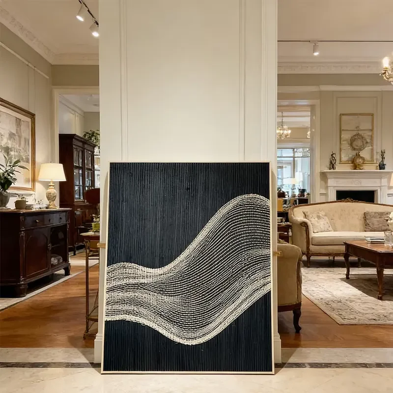 OEM Modern Layered Wave Textile Framed Woven Wall Art for Contemporary & Neutral Interiors 5
