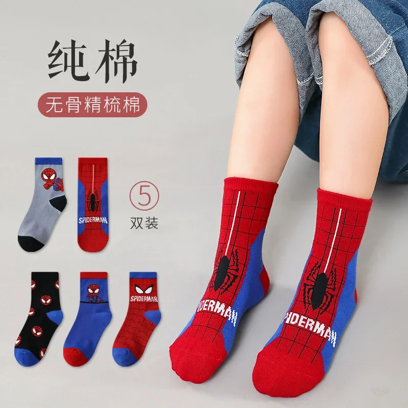 Marvel Spider-Man Socks Anime Cartoon Cute Boys Children Cotton Socks Spring and Autumn Fashion Kawaii Home Goods Holiday Gifts