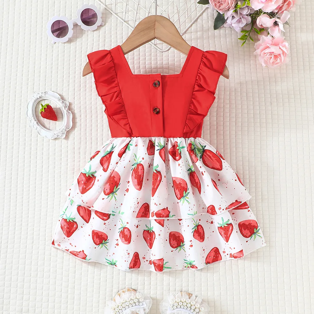 Dress For Kids 6-36 Months Cute Strawberry Sleeveless Princess Summer Formal Dresses Ootd For Newborn Baby Girl