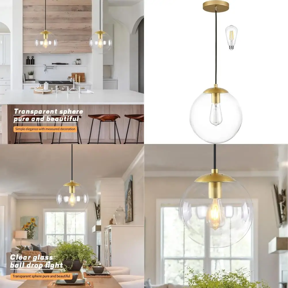 

Подвесной светильник-шар из прозрачного стекла, 8 дюймов, с отделкой из золотистой латуни, подходит для кухонного острова, ванной комнаты или прихожей (лампочка в комплекте)