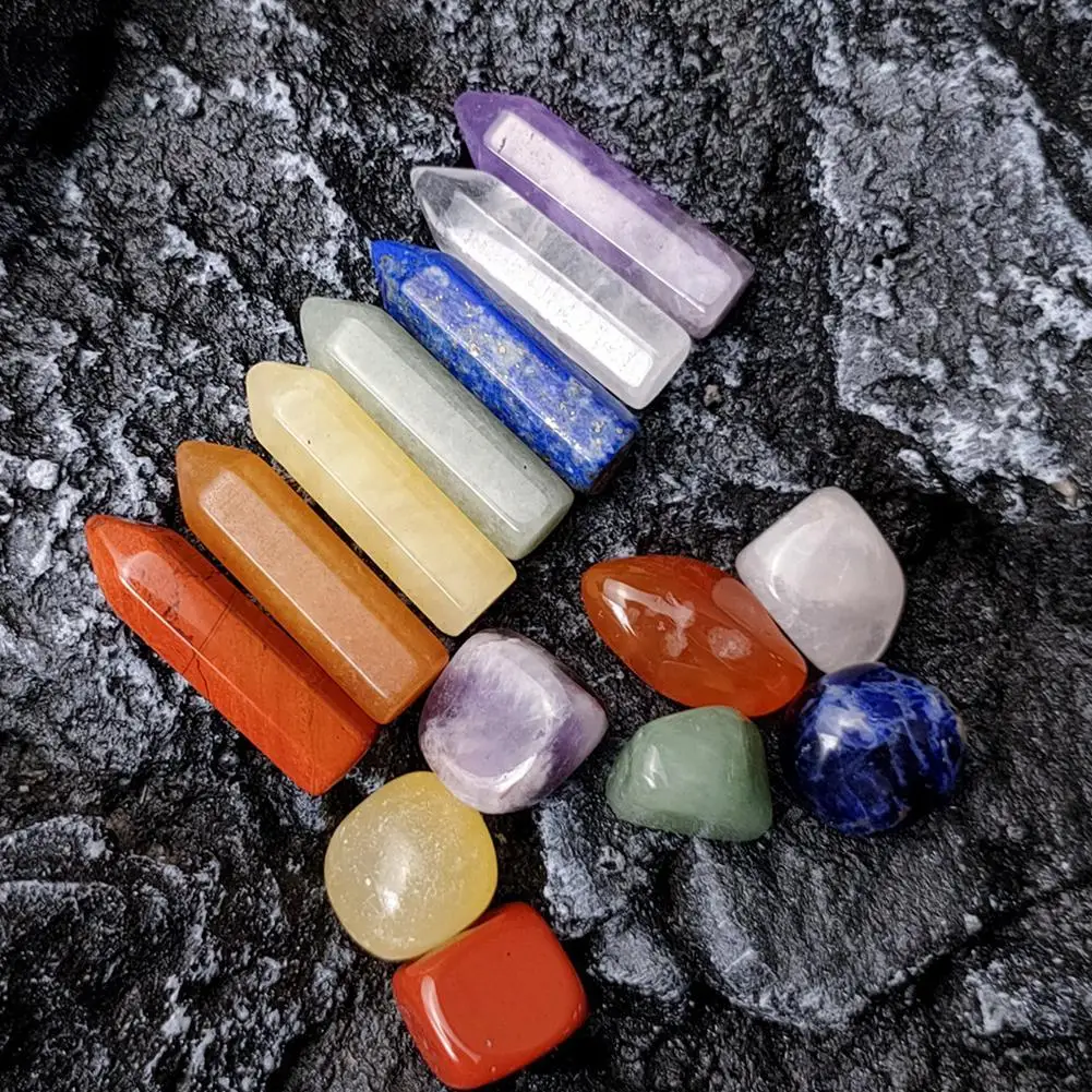 14PCS/Set Natural Stone Crystal Gemstone Chakras Kit Healing Quartz Mineral Ornament Yoga Stone Set Collection Gifts Box