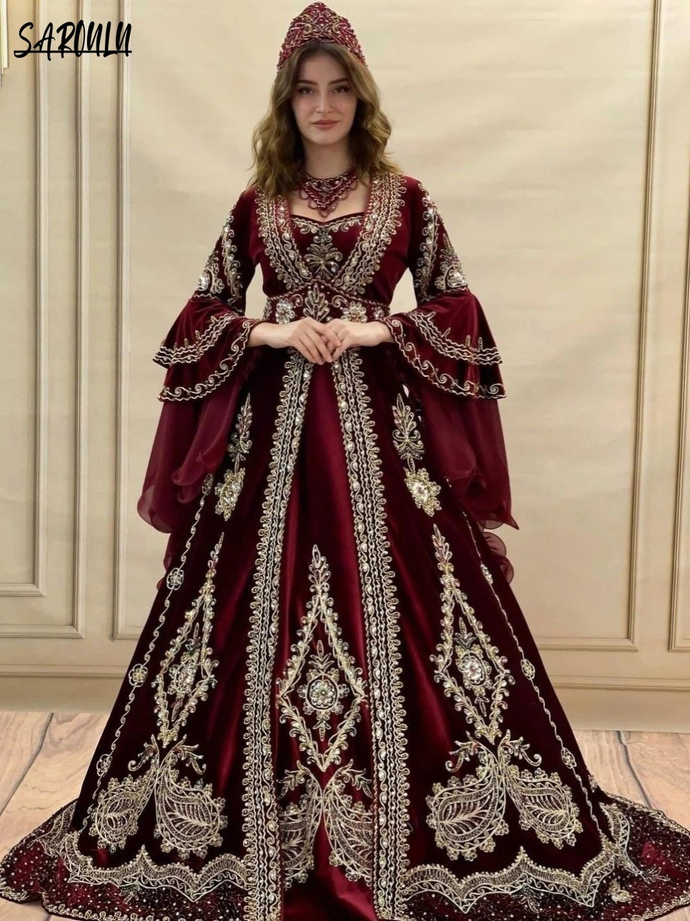 Vestido De noche marroquí con cuello De corazón De terciopelo, caftán, línea A, vestidos De graduación con cuentas, Vestido De fiesta largo hasta el suelo