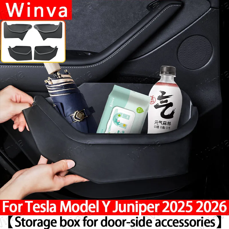 For Tesla Model Y Juniper 2025 2026 Car Side Fully Covered Door Storage Box Gate Slot Anti Dirty Storage Tidying Accessories