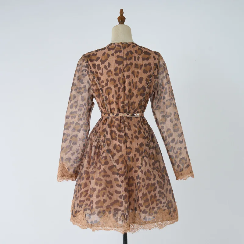 2025 تصميم أسترالي جديد طباعة الإحساس الحرير الكتان الخصر Cinching Dr High الخصر الشارع Sle طويل Sve Thiened Autu...