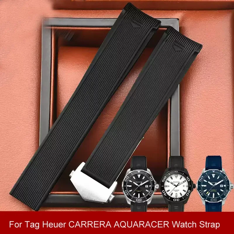 

New Style Rubber Silicone Watch Strap For Tag Heuer CARRERA AQUARACER Series Watch Black Blue Watchband Suitable 22mm