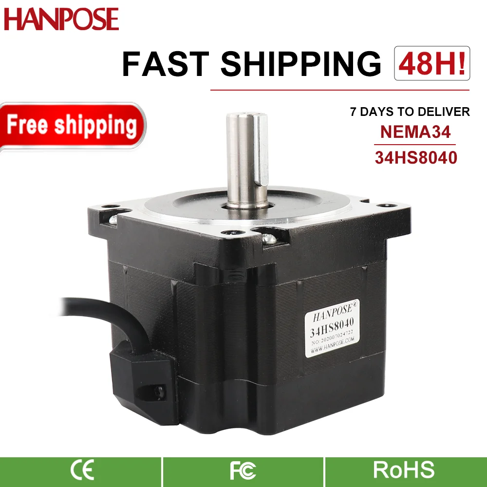 

hanpose Nema34 stepping motor free shipping 34HS8040 80MM stepper motor high torque 4.0N.m 4A D14mm for CNC engraving machine