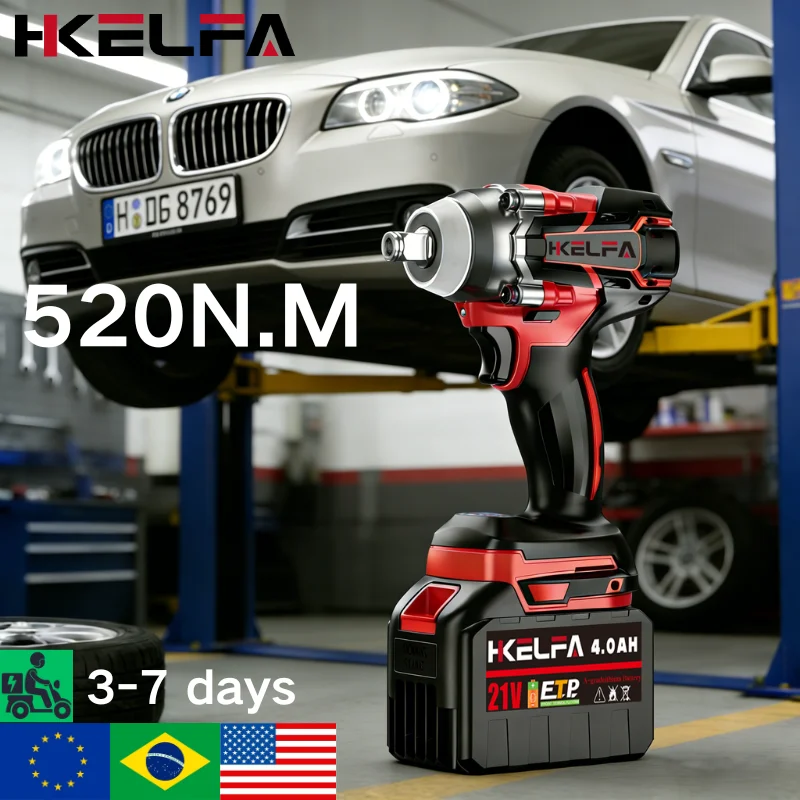 HKELFA 520N.m Brushless Electric Impact Wrench Cordless Electric Wrench Hand Drill Socket Power Tool For Makita 18V Battery Pin