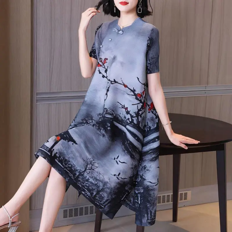 

Dimensional dress large chiral mm printed blossoms slimming dress 2023 summer new cheongsam improvement A word dress