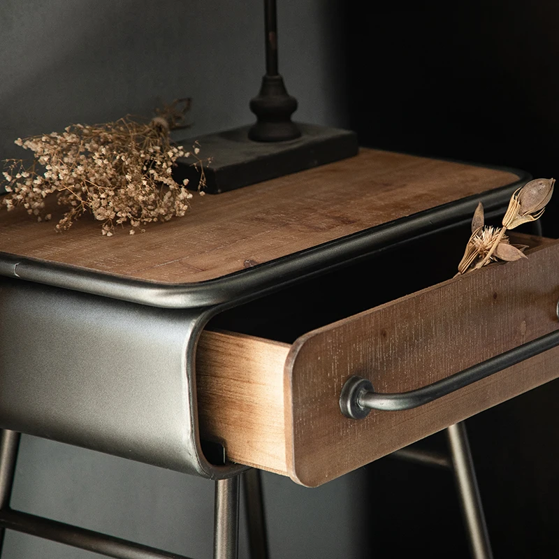 Industrial Vintage Metal Side Table, Rustic Living Room Corner Cabinet with Storage Shelf, Retro Coffee End Table Small Table