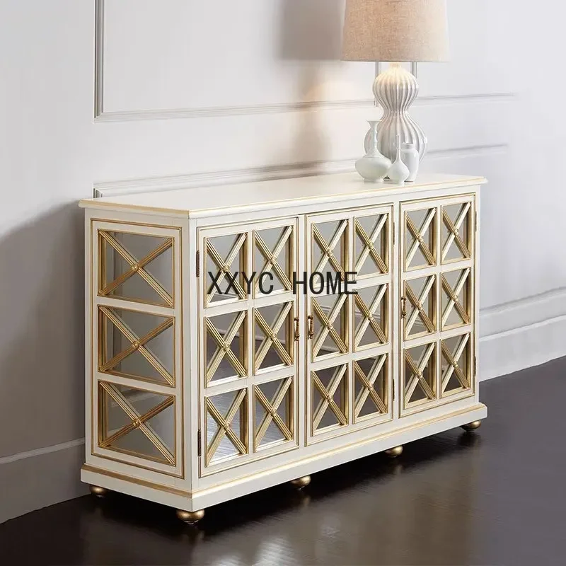 

Modern Light Luxury American-Style Solid Wood Entrance Living Room Sideboard Multi-Functional Storage Hall White Mirror
