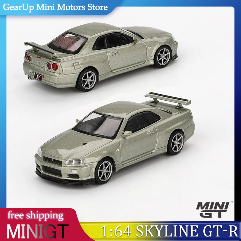 

MINIGT Nissan Skyline GT-R R34 V-Spec II JDM Литая под давлением модель автомобиля 1:64 Коллекция автомобилей из сплава для взрослых Дисплей автомобиля Игрушки