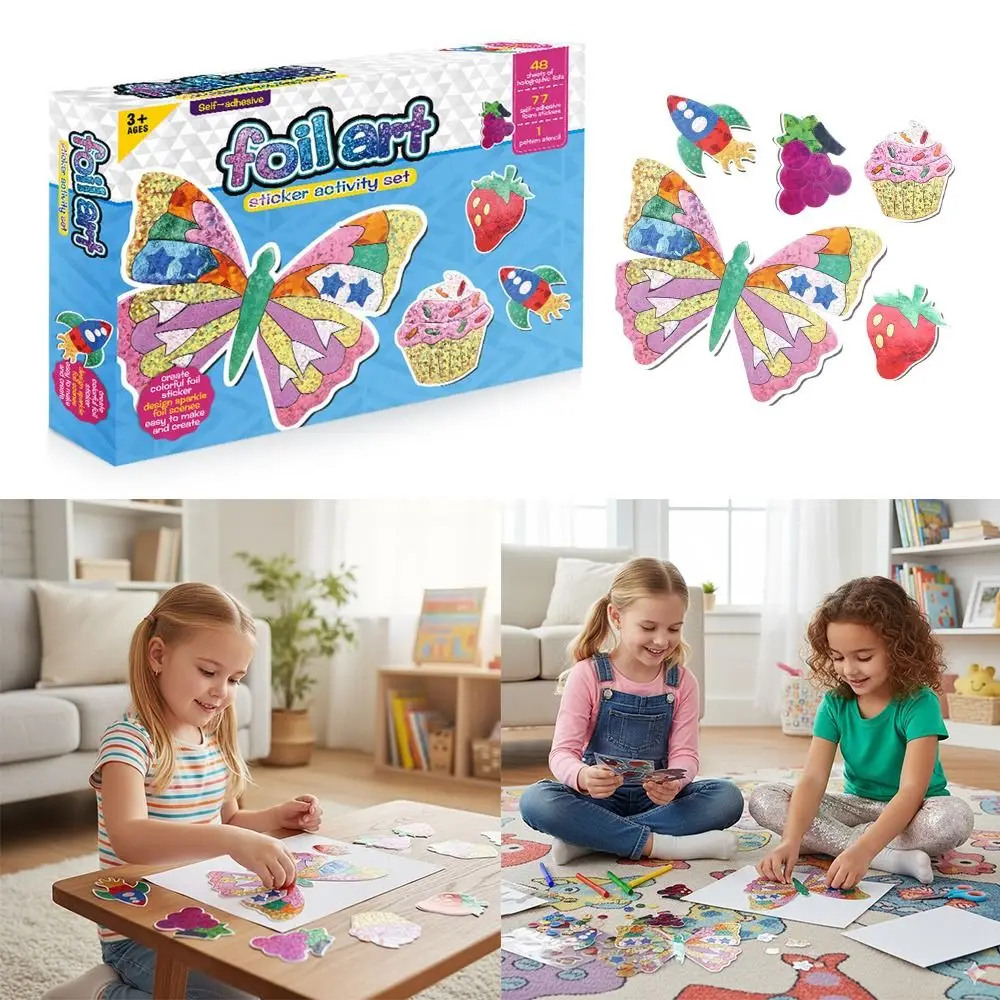 Multicolor DIY Foilart Sticker Self-adhesive Cartoon Pattern Cartoon Stickers Creative Design Enlightenment Early Learning Toy