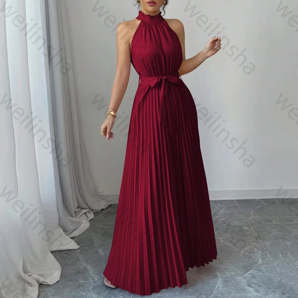 Elegante lovertjes chiffon mouwloze avondjurken sexy plooi lange jurk prachtige hoge kwaliteit prom feestjurken op maat