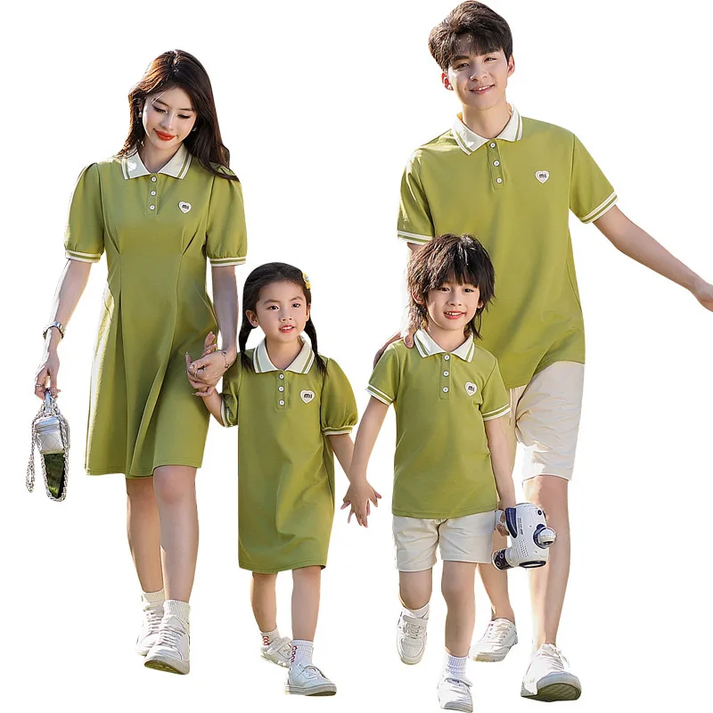 Mom Dad and Baby Matching Outfits Family Look Father and Son Vacation Shirts Set Mother Daughter Long Dresses Woman Summer Dress