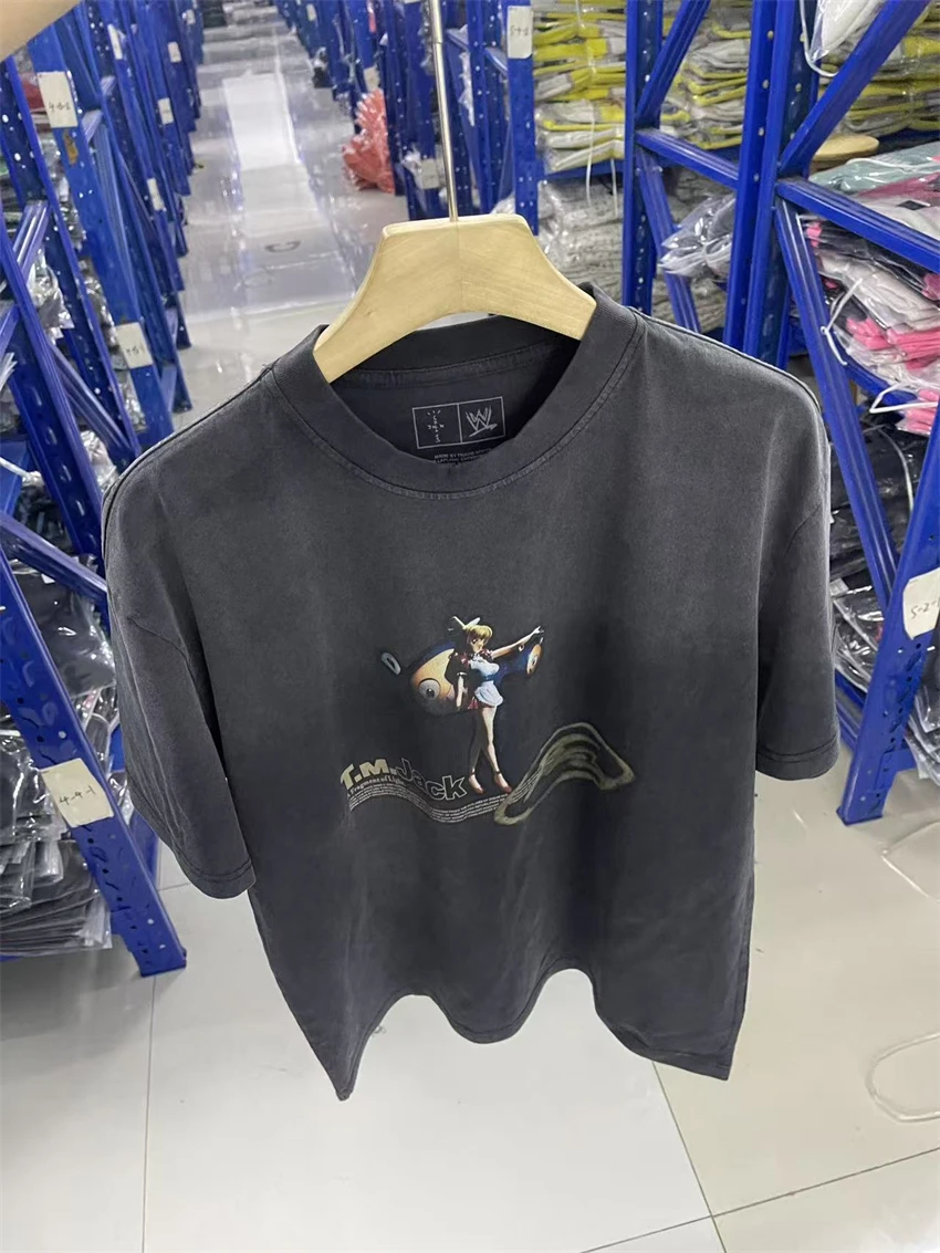 

Vintage Travis High-quality Beautiful Girl Printed Washed Round Neck Short Sleeved Street Casual Versatile Oversize T-shirt