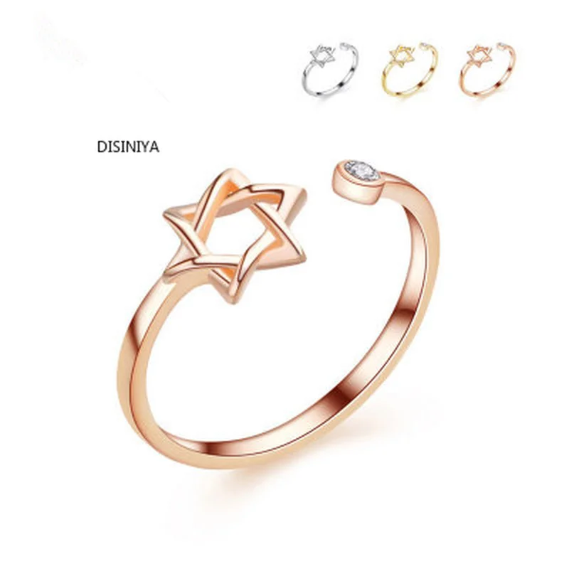 3 Color Original David Star Ring Gold Color Rings For Women Simple Rhinestone Hexagram Open Ring for Girl Jewelry gift Party