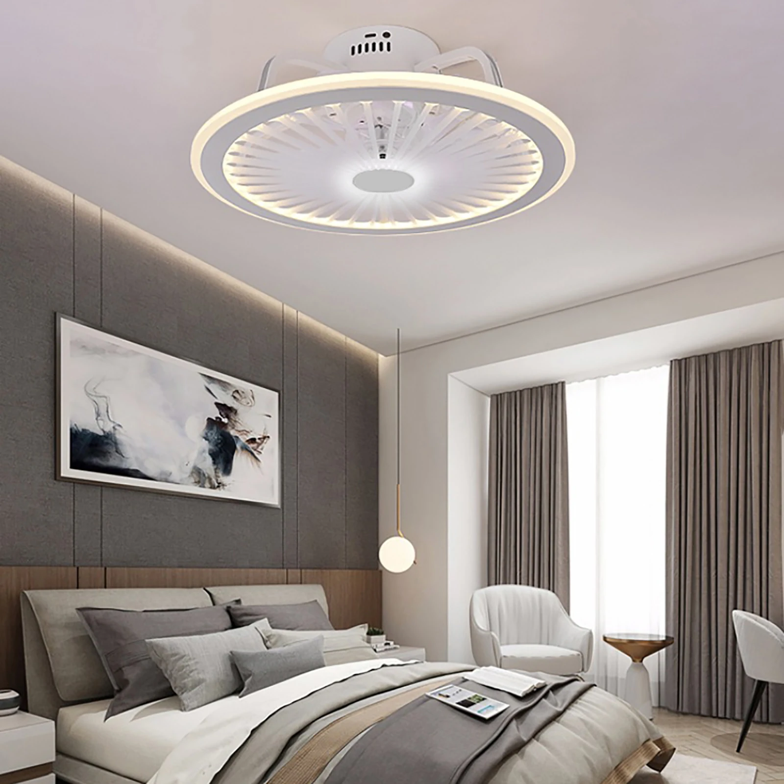 48*18cm Modern Ceiling Fan with Lighting LED Dimmable Ceiling Light Remote for Living Room Dining Room Foyer Villa