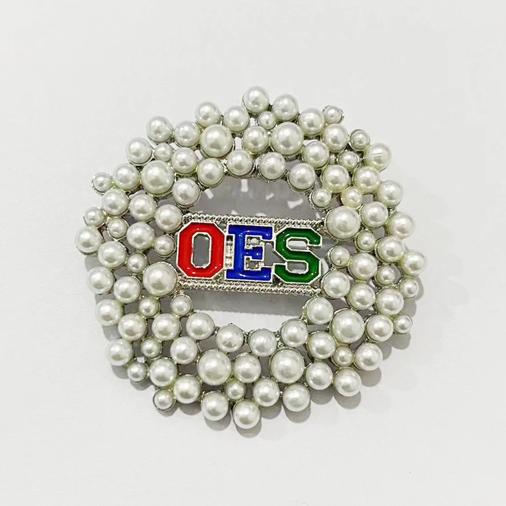 OES sisters party fraternity round hollow letter pearl brooch