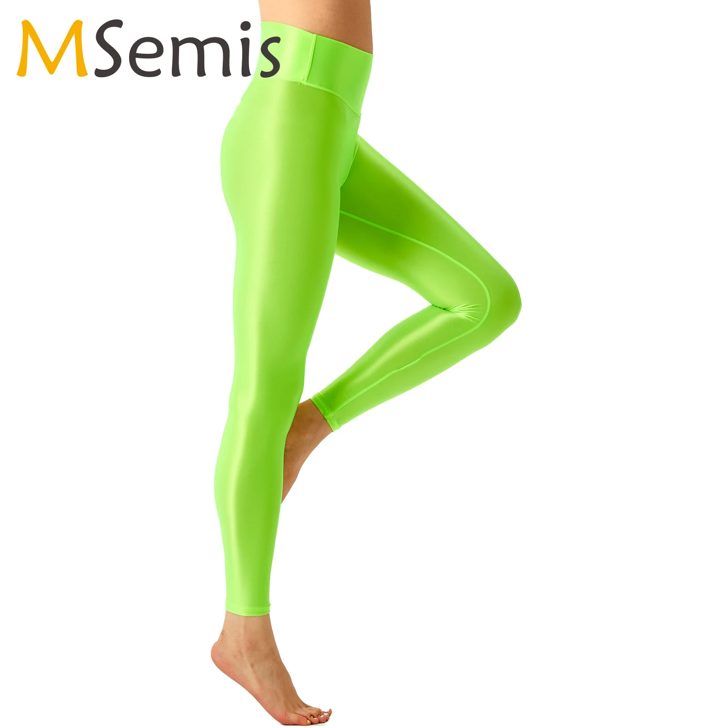 Women Glossy Ballet Leggings Elastic Waistband Gym Fitness Workout Yoga Pilates Legging Pants Tights Pole Dance Bottoms Trousers