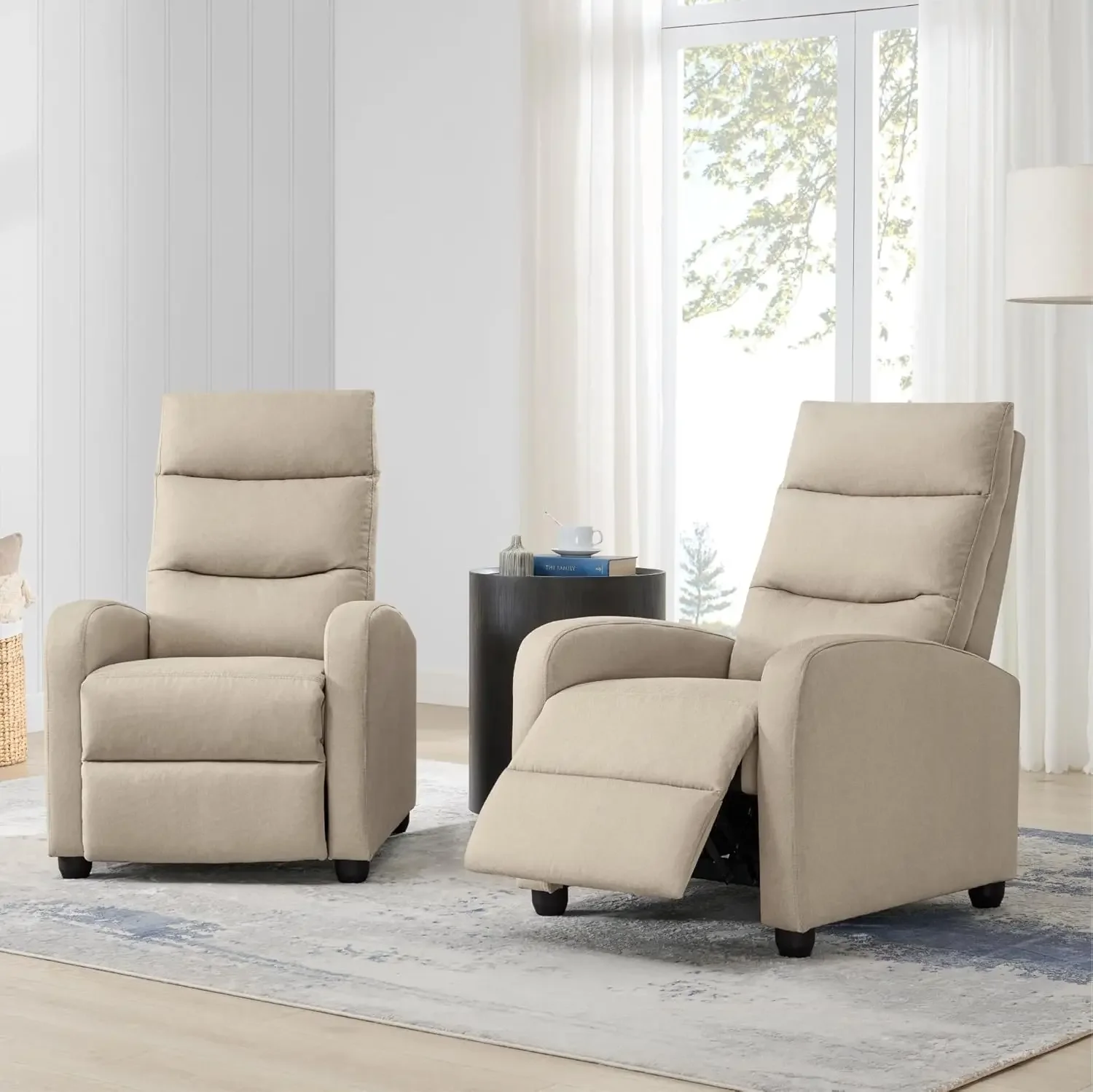 Chair for Adults Push Back Armchair Home Theater Seating with Lumbar Support Single Sofa for Living Room,Beige(Fabric)