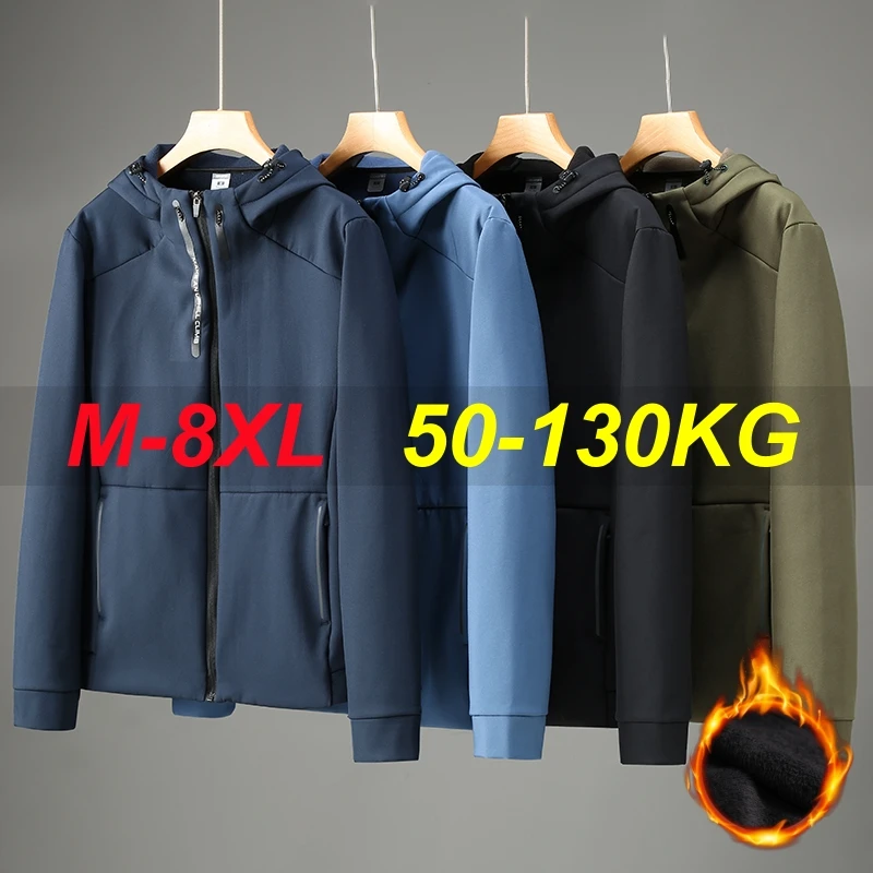 

Plus Size 8xl Fleece-lined Thicken Men's Autumn Winter Jacket Warm Hooded Casual Waterproof Sports Coat Men Business Jackets