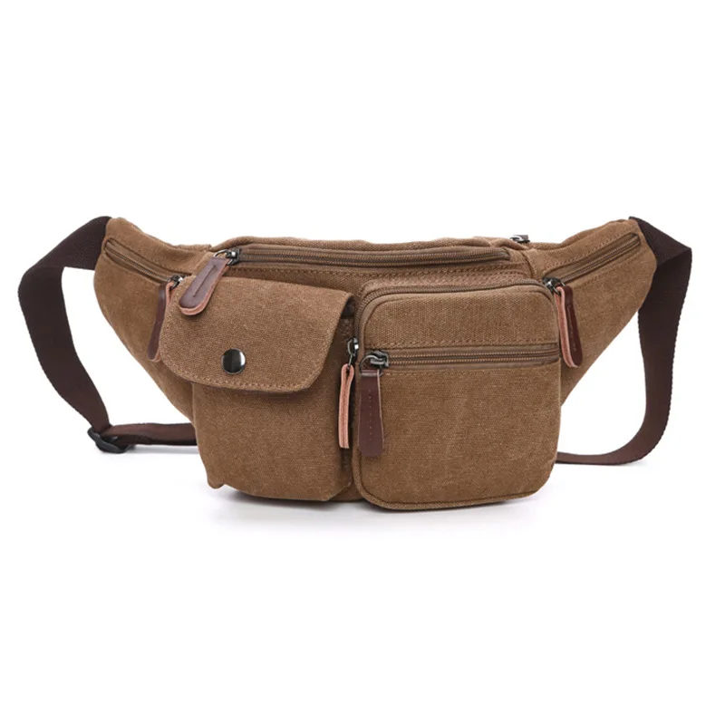 Mode Casual Canvas Tailleset Borsttas Heren En Dames Effen Kleur Rits Veelzijdige Één Schouder Crossbody Rugzak Outdoor