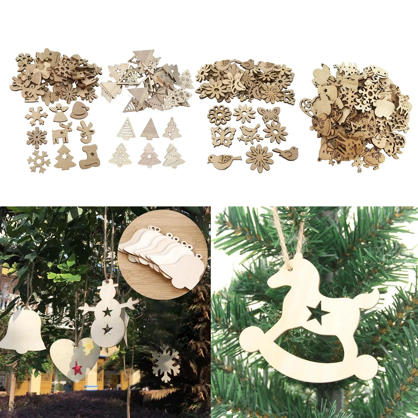100Pcs Christmas Decorative Wooden Slices, Wooden Shapes Small Embellishments Ornaments for , Craft Card Making