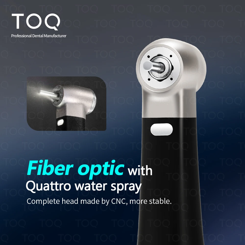 TOQ Dental 1:5 Fiber Optic LED Contra Angle Red Ring Handpiece Ceramic Bearing Internal 4 Way Spray Push Button Dentistry Tools