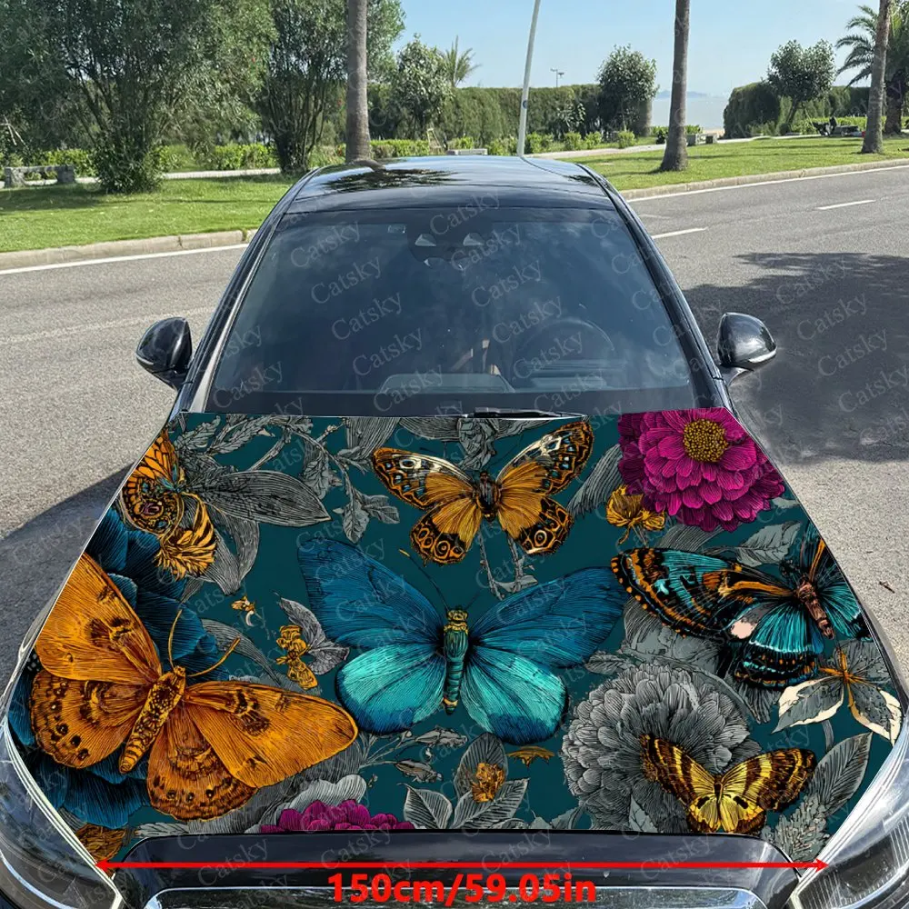 Car Decal Butterflies with Colorful Textural Artistic Fusion Design, Creating a Mysterious and Dynamic Visual Car Hood Sticker,