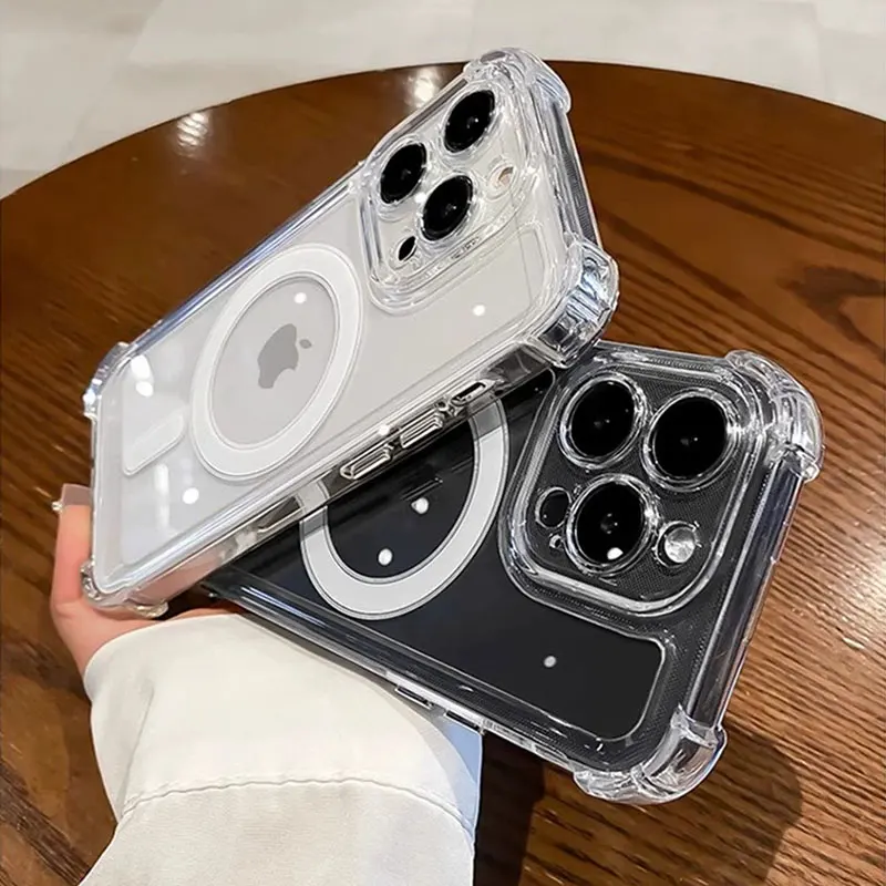 Luxury Wireless Charge Magsafe Transparent Case For iPhone 15 16 14 13 17 12 Pro Max Plus Magnetic Shockproof Soft Bumper Cover - náhled 4