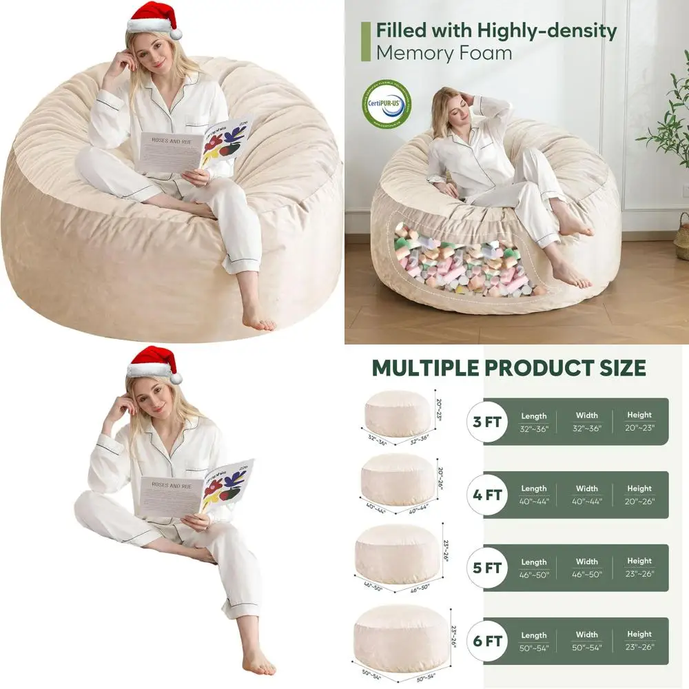 5 Foot Adult Memory Foam Bean Bag Chair with Dutch Velvet Cover and Filling Included