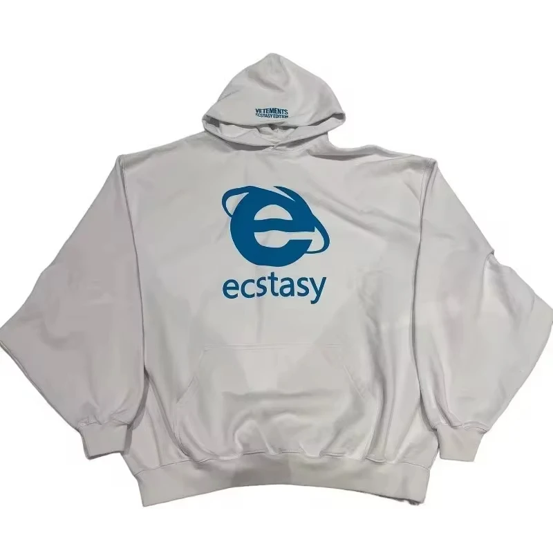 Streetwear Hoodie Ecstasy Letter Graphic Print Pullover Men Y2K Style Oversized Harajuku Sweatshirt Hip Hop Hooded Clothes Women