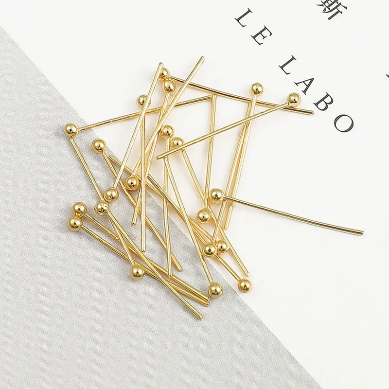 50 Pcs 20/30/40/50mm Length 14k Gold Plated Metal Ball Head Needles DIY Bracelet Earrings Pendant Making Jewelry Accessories