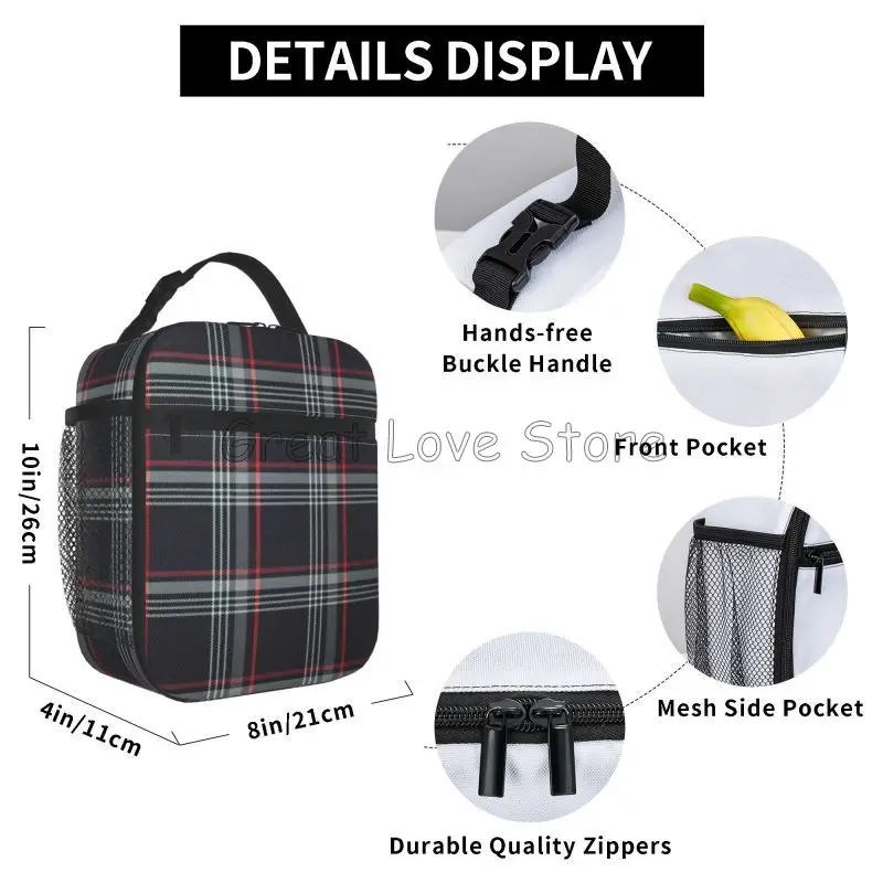 Borsa per il pranzo isolata personalizzata GTI Tartan Borsa per il pranzo termica portatile riutilizzabile Borsa per il pranzo termica Oxford Bento per picnic da viaggio da lavoro
