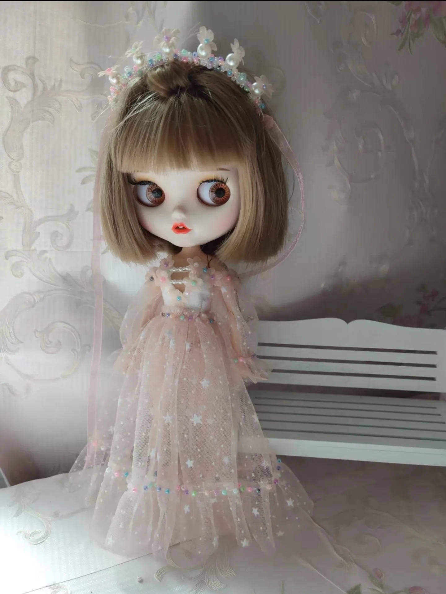 Original Blythe Star Gauze Dress 2pcs Skirt+Hair Accessories 1/6 30cm(Fit for azone,Pullip,Ob22/24/26, Licca)