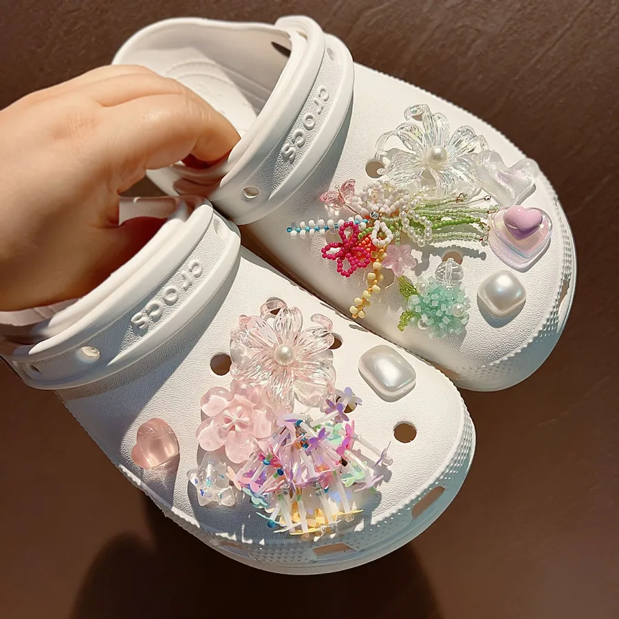 

12 pc/set Handcrafted Bead Buckle Jelly Shoes Dopamine Crystal shoes Accessory DIY Decorative Shoe Flower Slippers Buckles