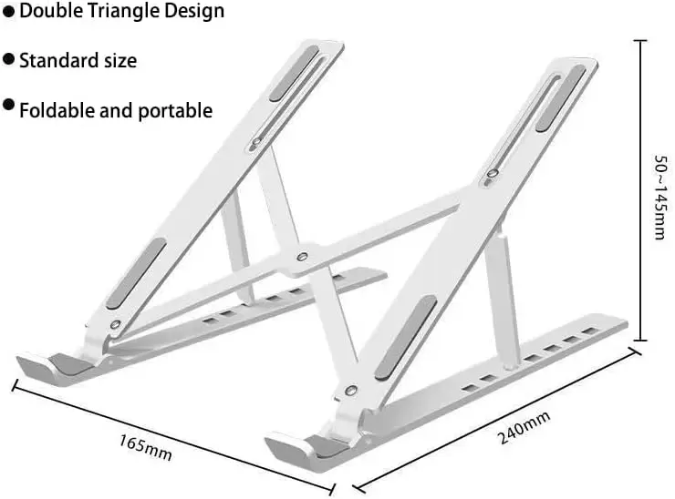 Adjustable Laptop Stand for Desk, Foldable Aluminum Laptop Holder with Cooling Design, Portable Laptop Riser for MacBook, Notebook, Tablet (White)