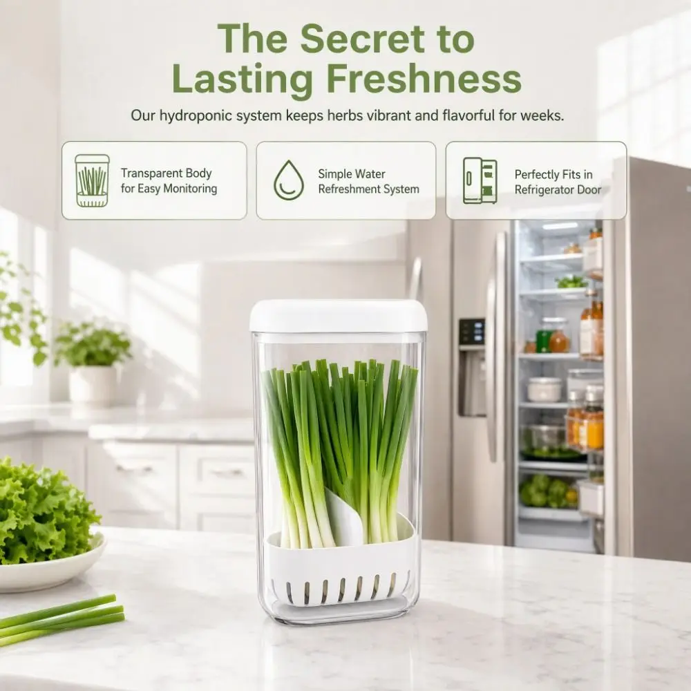 Clear Cilantro Hydroponic Box Preservation Space Saving Produce Saver Container With Lid With Drainage Vegetable Container