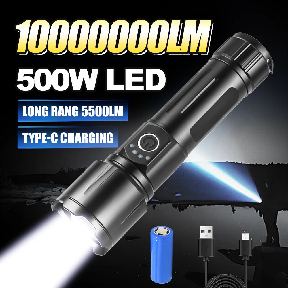 

10000000LM Powerful LED Flashlight Super Bright Rechargeable Portable Ultra Power Torch lamp Outdoor Emergency Camping Lantern