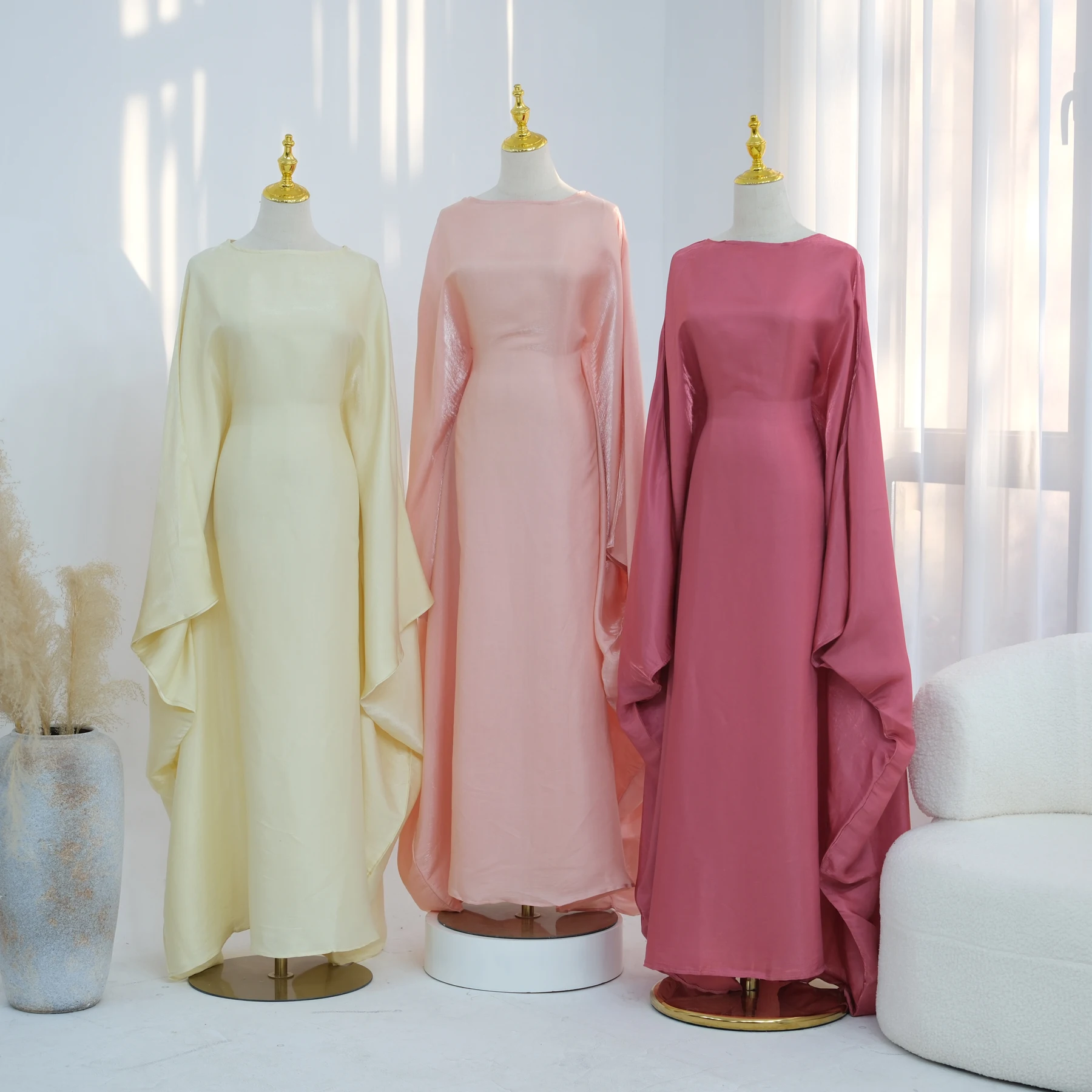 

Рамадан Ид вечерняя вечеринка блестящее платье-кафтан для женщин, рукава «летучая мышь» с круглым вырезом мусульманские женщины Абая Дубай исламская одежда