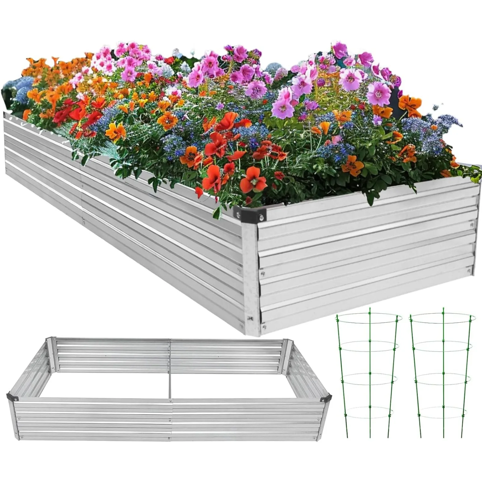 

US 8x4x1FT Galvanized Raised Garden Bed,Raised Graden Bed Kit-Square Metal Garden Bed,Large Planter Raised Bed Outdoor