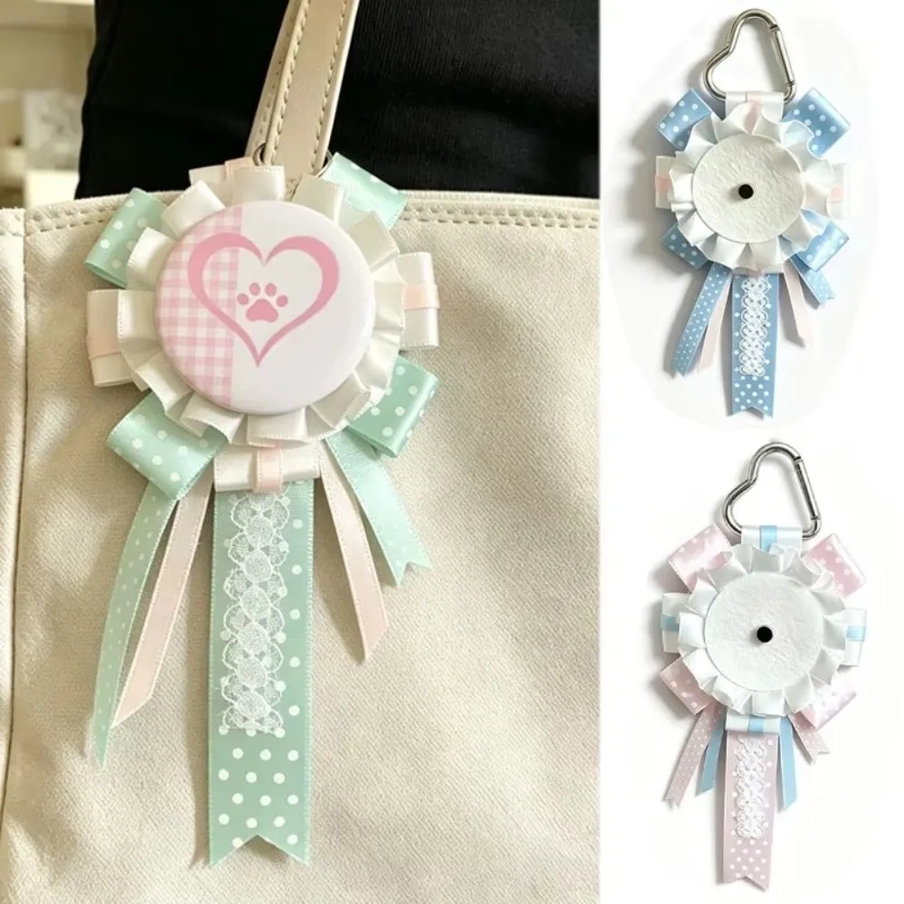 Lace Detail Ribbon Badge Holder Polka Dot Satin Handmade Ribbon Badge Display Holder Heart-Shaped Ita Bag Decoration