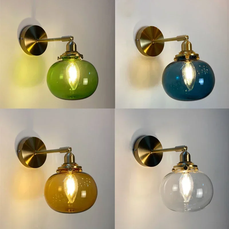 

Nordic Wall Lamps Stained Glass Vintage Copper Lights Bedroom Bathroom Mirror Home Decor Luminaire Lamp Hotel Lightings Fixtures