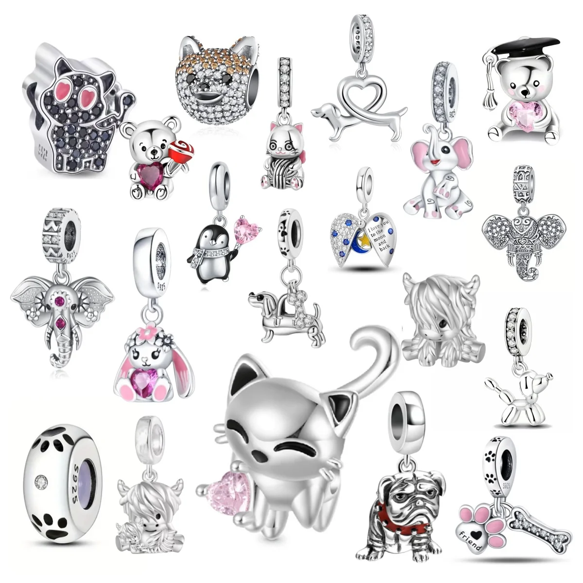 Fit Original Charm Bracelet Animal Pendant 925 Silver Cat Dog Paw Penguin Elephant Pet Dog Bead DIYJewelry Gift ﻿