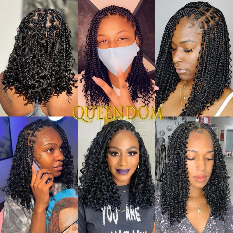 12 Inch Synthetische Bohemen Vlecht Dreadlock Pruik Korte Bob Box Gevlochten Full Lace Pruik Voor Vrouwen Knooploze Cornrow Gehaakte Vlechten Pruiken