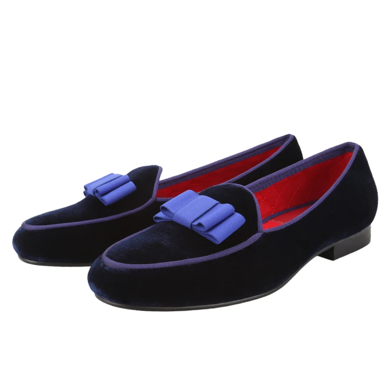Piergitar Five Colors Velvet Slip-On Loafers With Handmade Bow Tie For Fashion Parties And Wedding Men's Dress Shoes Plus Size