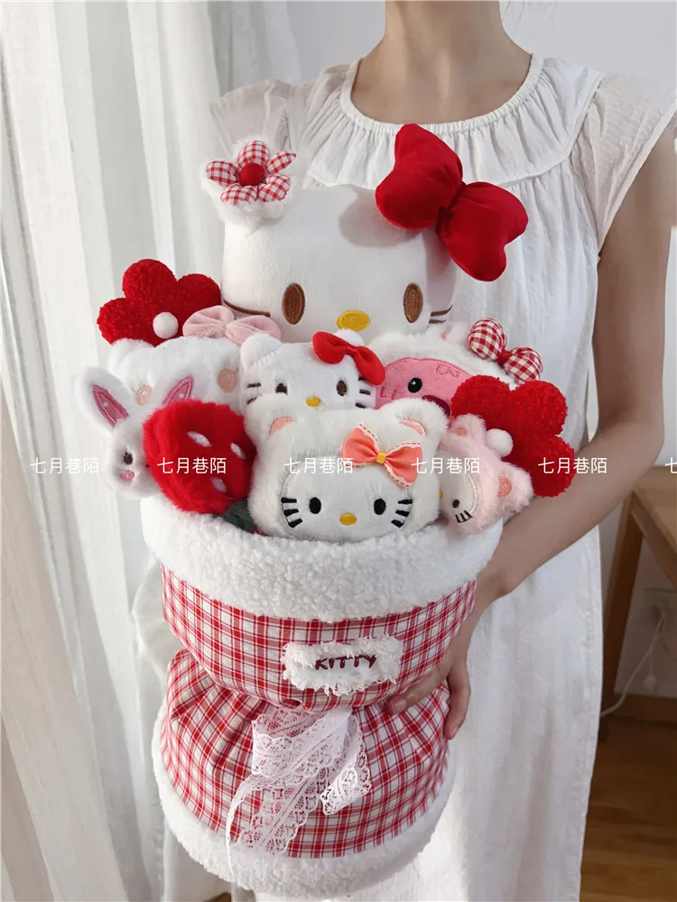 

Kawaii Sanrio Hellokitty Plush Flower Bouquet Cartoon Toy Doll Girl Valentine's Day Graduation Season Surprise Birthday Gift